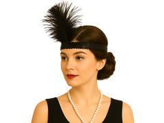 Bentiță cu pene și paiete Retro neagră - 1 buc.