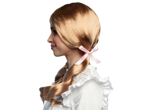 Peruca blonda cu cozi de cal si panglici