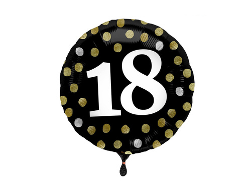 Balon din folie pentru a 18-a aniversare negru - 45 cm - 1 buc.