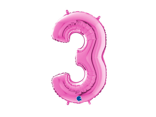 Balon de folie fucsia cu numărul 3 - 66 cm - 1 buc.