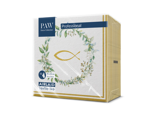 Șervețele pentru Prima Împărtășanie cu model pește și frunze – 40 cm – 50 de bucăți.