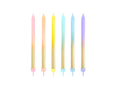 Lumânări aniversare curcubeu de aur - 12,5 cm - 6 buc.