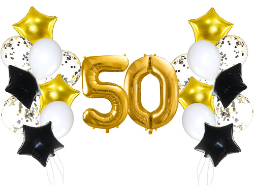 Set baloane aniversare 50 de ani aurii și negre - 21 buc.