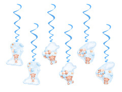 Decorațiuni suspendate albastru Ursuleți Teddy cu baloane - 6 buc.