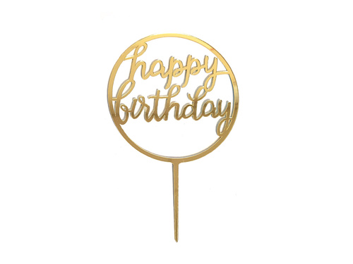 Plexiglas tort topper Happy Birthday aur - 1 buc.