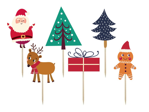 Piese de Crăciun pentru tort și cupcakes - 6 buc.