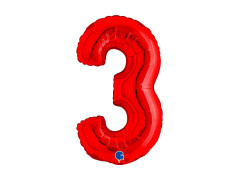 Balon din folie numărul 3 roșu - 14" - 1 buc.