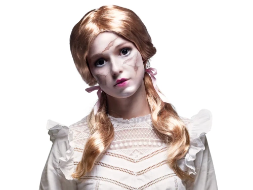 Peruca blonda cu cozi de cal si panglici