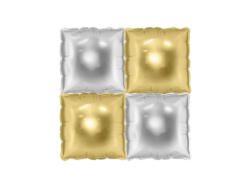 Baloane din folie pătrate aurii și argintii - 35 x 35 cm - 4 buc.