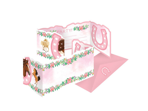 Invitații aniversare cu plicuri Cai frumoși - 8 buc.