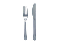 Tacâmuri din plastic argintiu - 24 de bucăți.