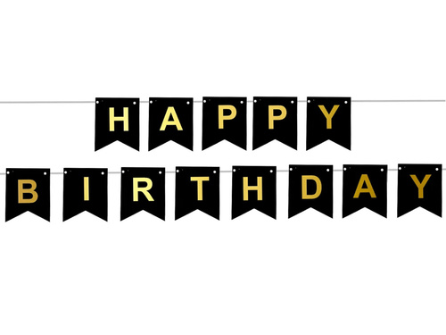 Steag negru cu inscripția Happy Birthday - 190 cm - 1 buc.