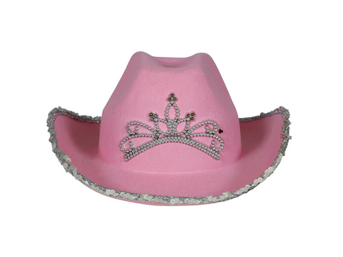 Pălărie de cowboy roz cu tiară - 1 buc.