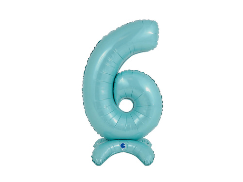 Balon din folie cu numărul 6 în picioare albastru pastel - 64 cm - 1 buc.