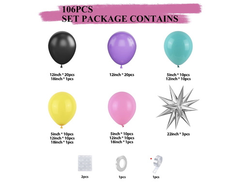 Set de baloane pentru ghirlandă „Anii ’90” – 106 bucăți.