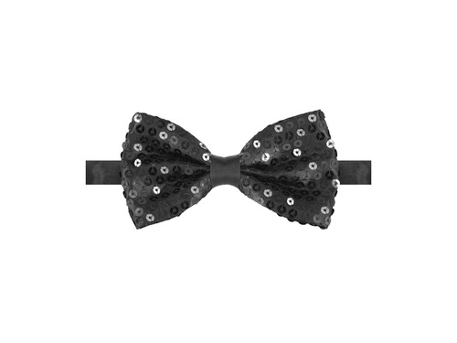 Papion cu paiete negru - 7 x 12 cm - 1 buc.