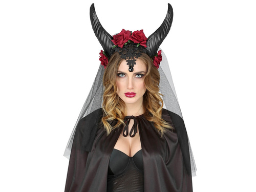 Bentiță cu voal și coarne de diavol - 1 buc.