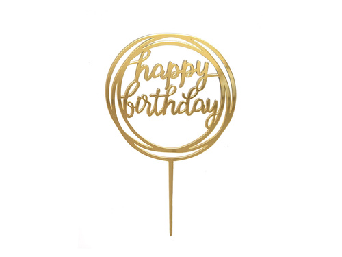 Plexiglas tort topper Happy Birthday aur - 1 buc.