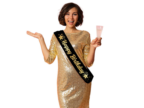 Eșarfă aniversare fericită negru - 1 buc.