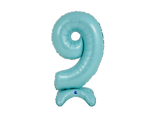 Balon din folie cu numărul 9 în picioare albastru pastel - 64 cm - 1 buc.