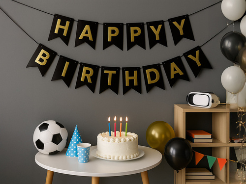 Steag negru cu inscripția Happy Birthday - 190 cm - 1 buc.