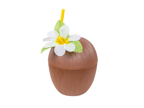 Ceașcă hawaiiană din nucă de cocos cu pai - 1 buc.