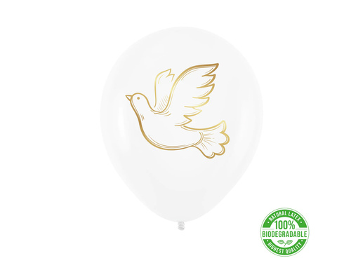 Baloane albe din latex cu porumbel - 30 cm - 100 buc.