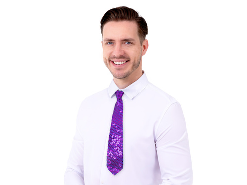 Cravată cu paiete - violet - 36 cm - 1 buc.