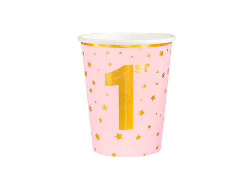 Pahare de hârtie roz pentru ziua de naștere - 220 ml - 6 buc.
