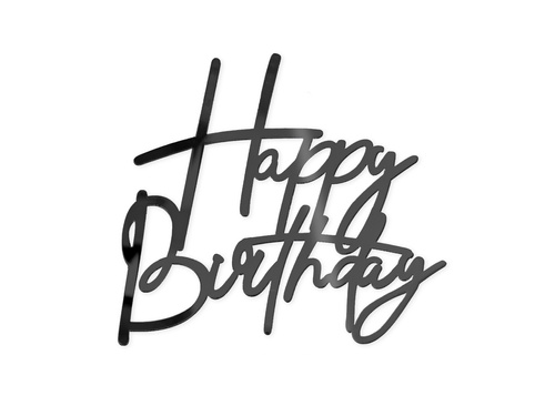 Topper lateral pentru tort Happy Birthday - negru - 1 buc.