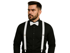 Set de accesorii pentru bretele albe cu papion mare - 2 piese.