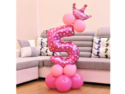 Set de baloane cu numărul cinci roz - 15 buc.