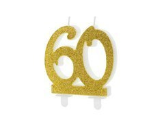Lumânare aniversară 60 de ani cu sclipici auriu - 1 buc.