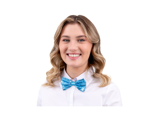 Papion albastru cu paiete - 7 x 12 cm - 1 buc.