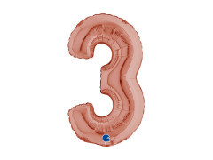 Balon din folie numărul 3 roz auriu - 14" - 1 buc.