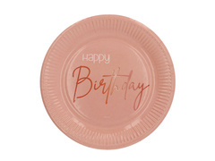 Farfurii aniversare roz Happy Birthday - 23 cm - 8 buc.