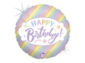 Balon din folie cu dungi pastelate Happy Birthday - 46 cm - 1 buc.