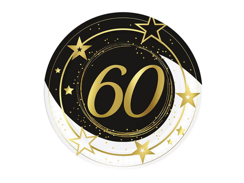 Farfurii aniversare 60 de ani negru - 23 cm - 6 buc.