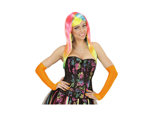 Neon portocaliu satin mănuși fără degete 43 cm