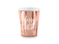 Cupe Happy Birthday roz auriu - 260 ml - 6 buc.