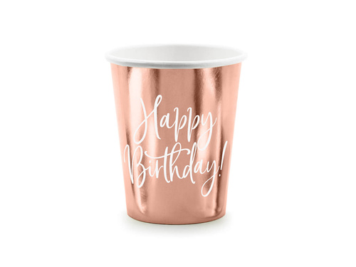 Cupe Happy Birthday roz auriu - 260 ml - 6 buc.