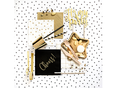 Șervețele de aniversare albe cu stele aurii - 33 cm - 20 buc.