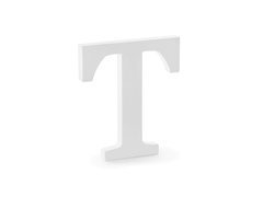 Decor din lemn litera T - alb