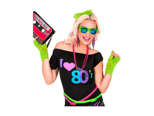 Mănuși din dantelă verde neon