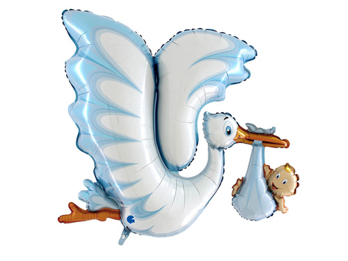 Balon de folie cu barză albastră - 135 cm - 1 buc.