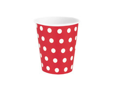 Pahare de hârtie roșii cu puncte albe - 220 ml - 6 buc.