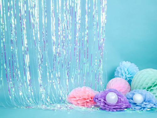 Decorațiuni florale suspendate pom pom - albastru - 25 cm - 1 buc.