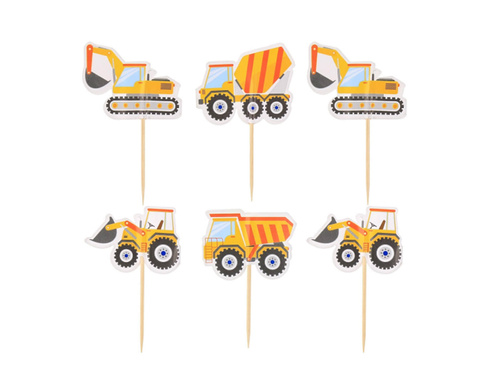 Pickere pentru cupcakes cu șantier de construcții - 6 buc.