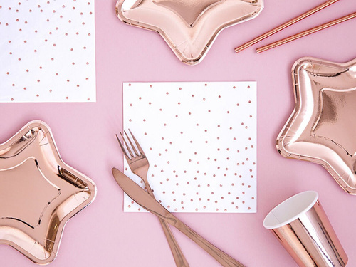 Șervețele de aniversare albe cu puncte mici roz și aurii - 33 cm - 20 buc.