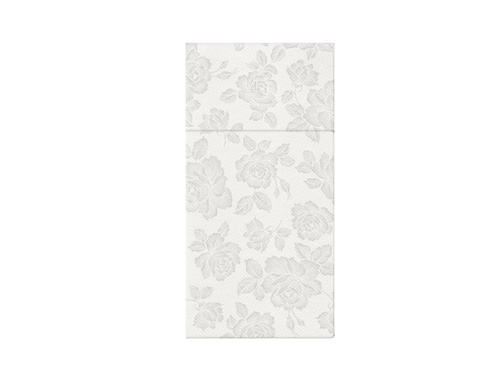 Buzunare pentru tacâmuri Trandafiri argintii - 40 cm - 25 buc.
